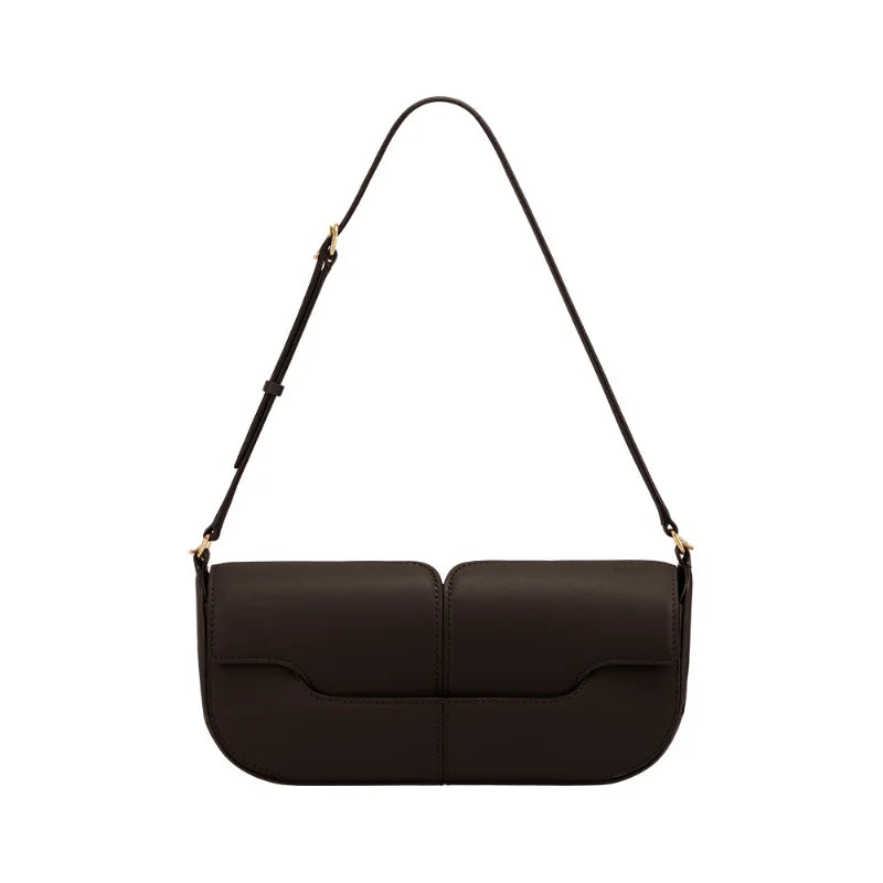 French Chic Compact Horizontal Saddle Bag | Luxury Woman Shoulder Underarm Stick Bag (Classic Long Clutch & Handbag) Luxegan