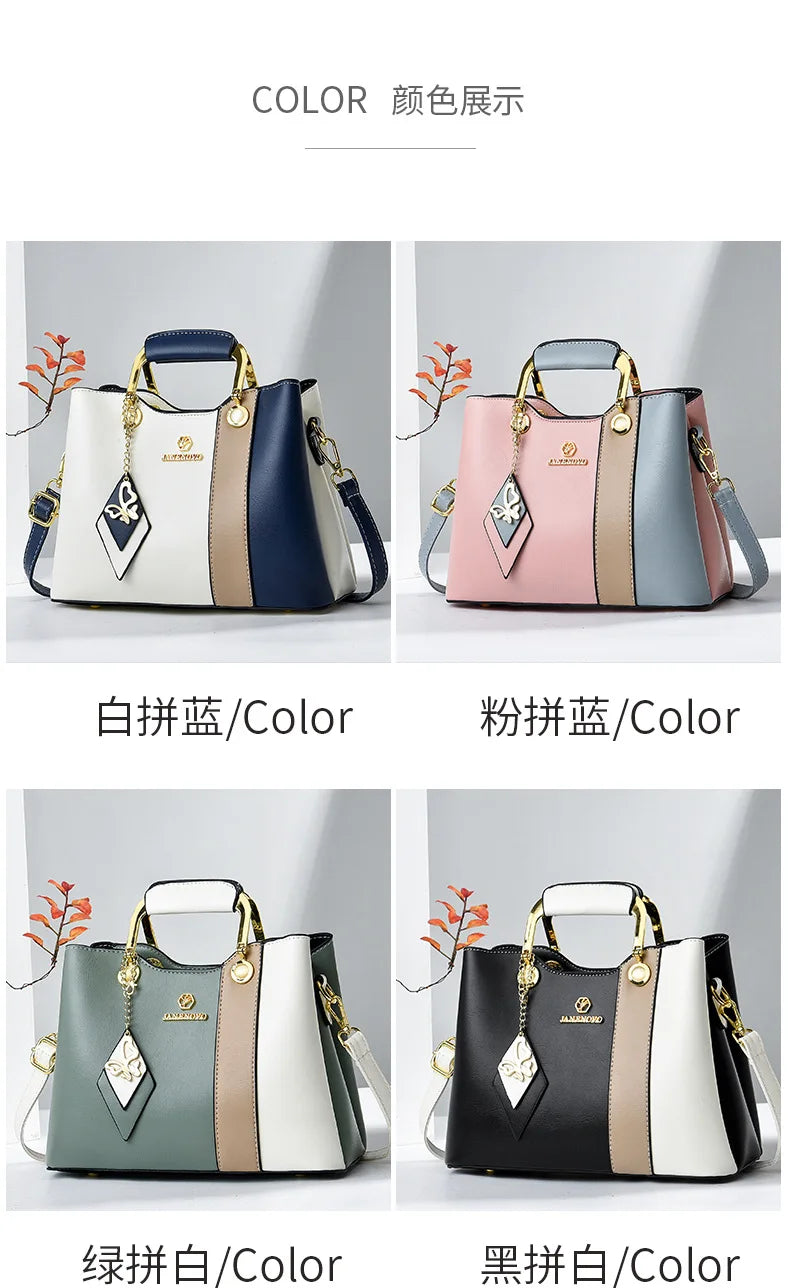 Women’s Fashion Cat-Themed Satchel | Sophisticated Top-Handle Handbag | Fashion-Forward Patchwork Shoulder Bag | Elegant Crossbody Purse with Tassel Decoration Luxegan