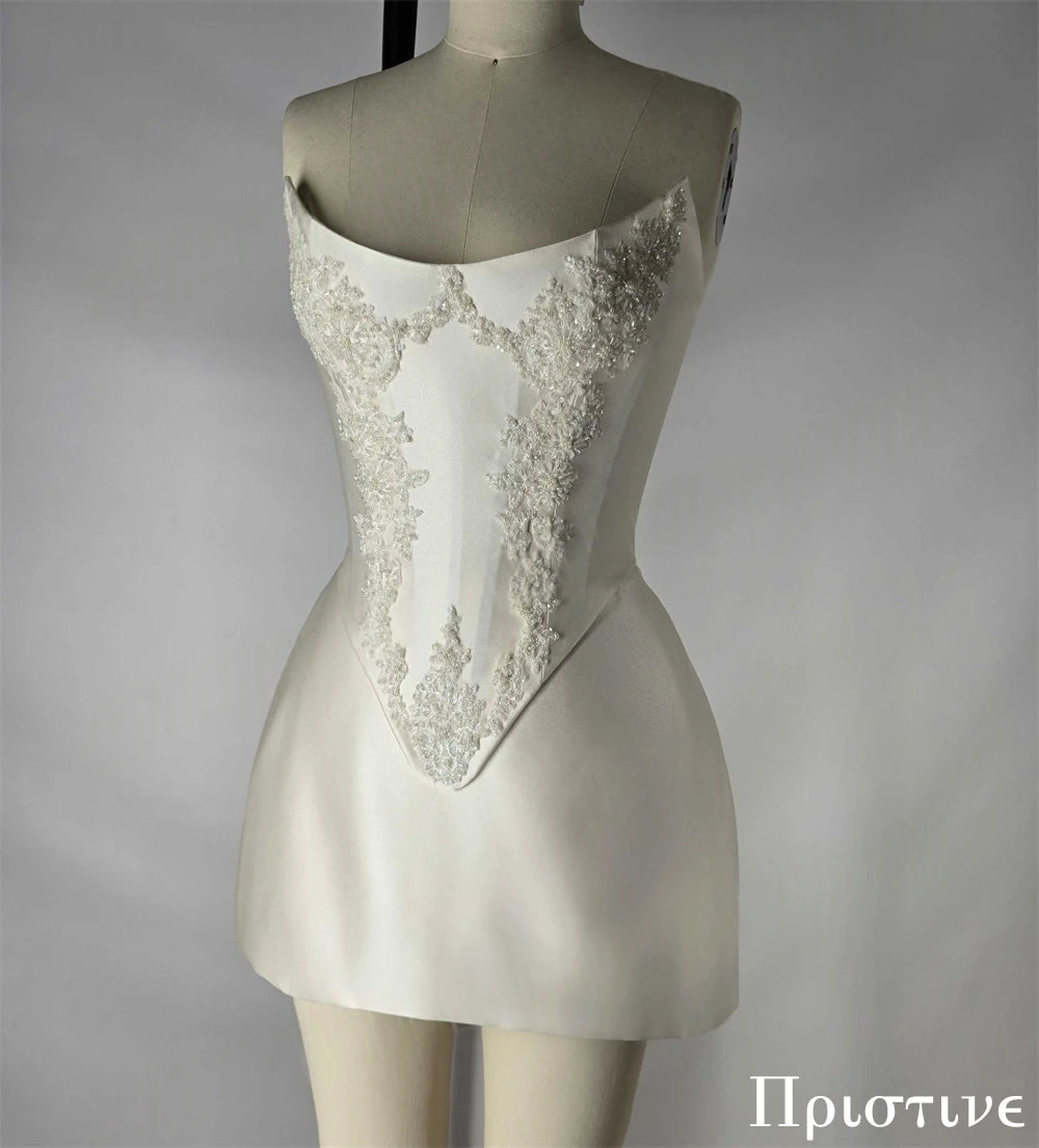 Customized Elegant White Satin Exquisite Appliques Wedding Dress Fashion Bridal Party Sexy Strapless Delicate Bridal Gowns