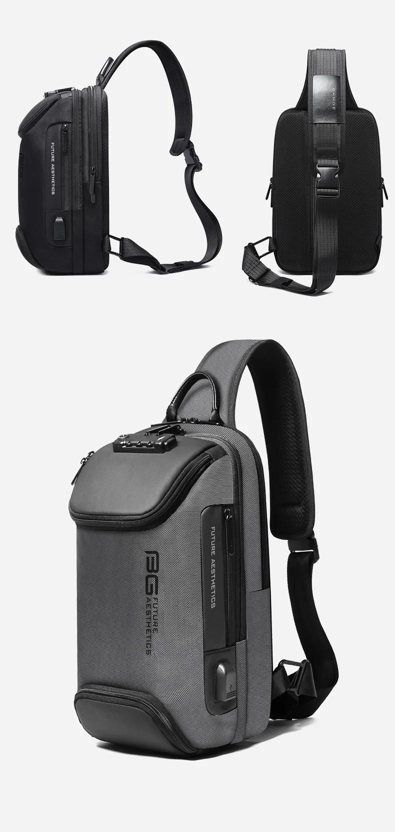 Bange Anti-Theft Multi-Functional Crossbody Bag | Sophisticated "Pillow Chest Bag" Silhouette | Premium Oxford USB Charging Messenger Bag for Men & Women | Famous Brand Model BG-7082 Versatile Essential for Short Trip Commuting Luxegan