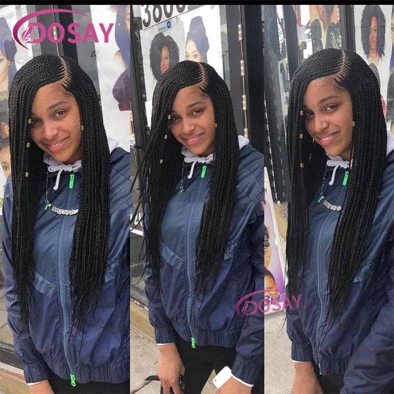 Synthetic Full Lace Front Wig Cornrow Double Braided Wigs For Black Women Box Side Part Braided Lace Wig Faux Locs Braids Wigs Luxegan