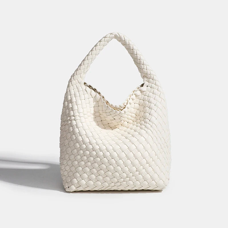 PU Woven Composite Bucket Bag | Soft Fashion Criss-cross Tote Luxegan
