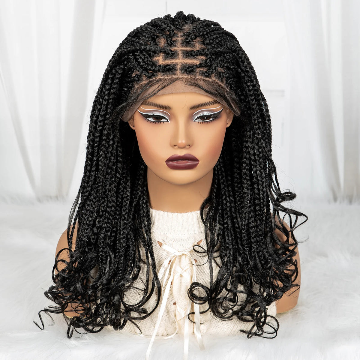 20 Inch Knotless Box Braids Wig | 9x6 Lace Front | Curly Ends