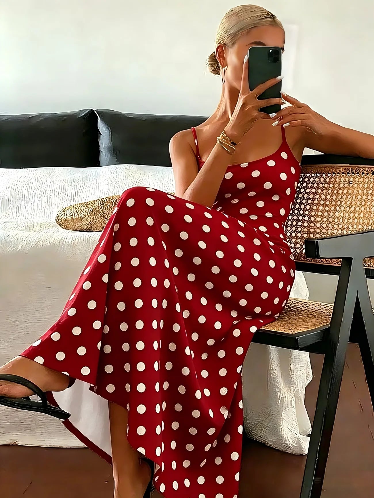 Polka Dot Asymmetric Maxi Dress | Sleeveless Slim Fit Elegant Casual Floor-Length Dress Luxegan