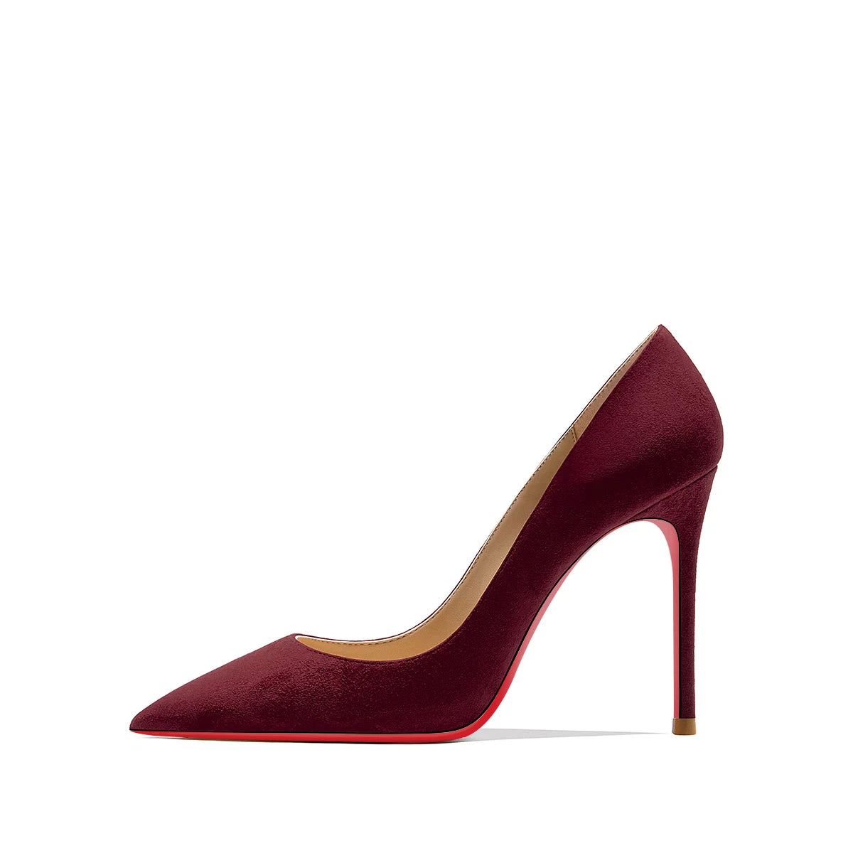 Autumn Suede Stiletto Pumps | Sophisticated Red Shiny Bottom High Heels | Elegant "Flannel" Pointed Toe Wedding Shoes | "Dignified" Shallow Mouth Fashionable Temperament Footwear for Radiant Versatile Styling Luxegan