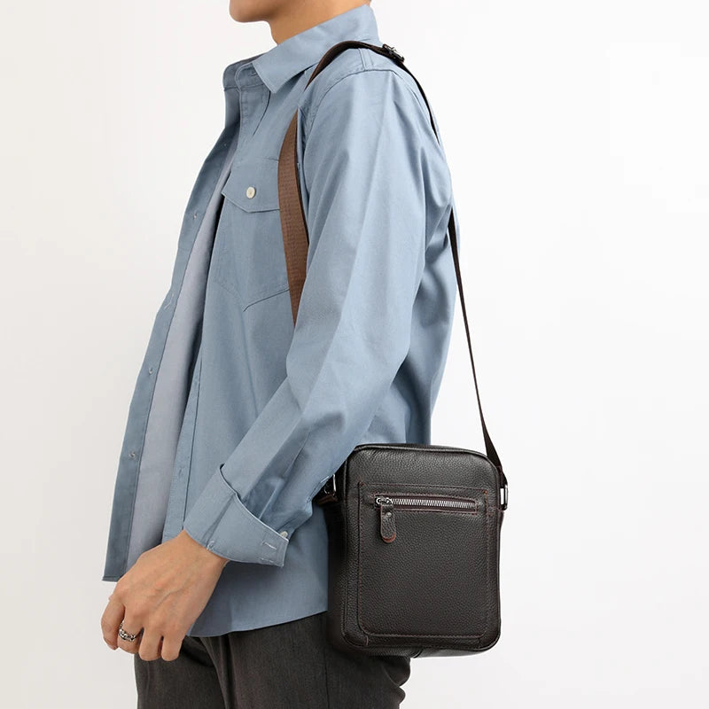 High Quality Genuine Leather Men's Shoulder Bag | Cow Leather Casual Daily Use Crossbody Purse & Handbag (Soft, Solid Color) Luxegan