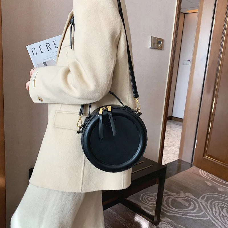 Round Crossbody Bags for Women | High Quality PU Leather Designer Shoulder Bag & Female Clutch Purse (Solid, Soft) Luxegan
