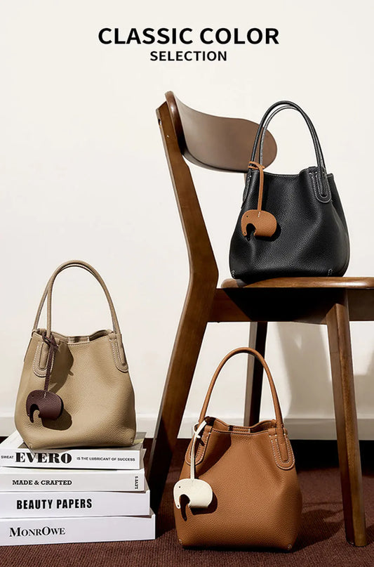 Genuine Leather Women Bucket Bag Luxury Designer Handbags High Quality Cowhide Women's Shoulder Bags Fashion Crossbody Bag Luxegan