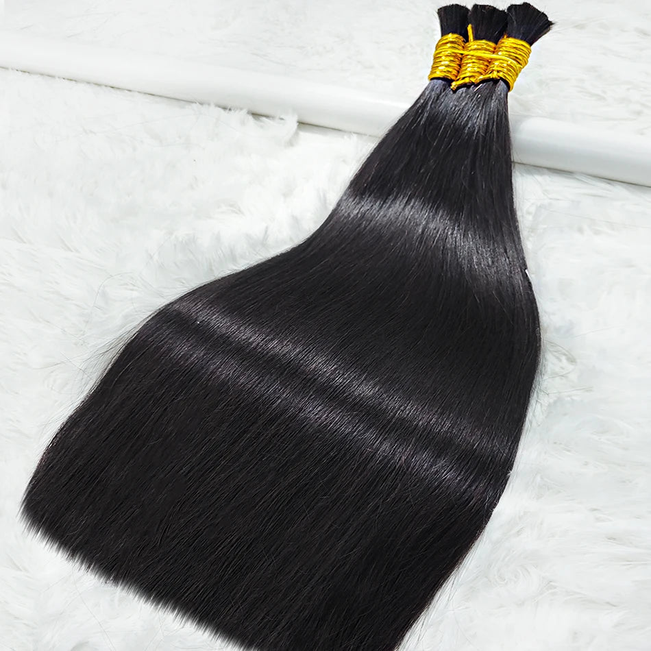 Straight Human Hair for Braiding | No-Weft Bulk Extensions | 18–30 Inches