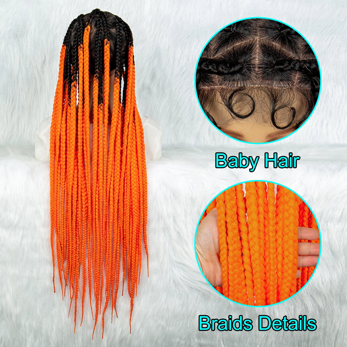 Colorful Knotless Box Braids Wig | Full Lace Cornrow Accents | Black Women Luxegan