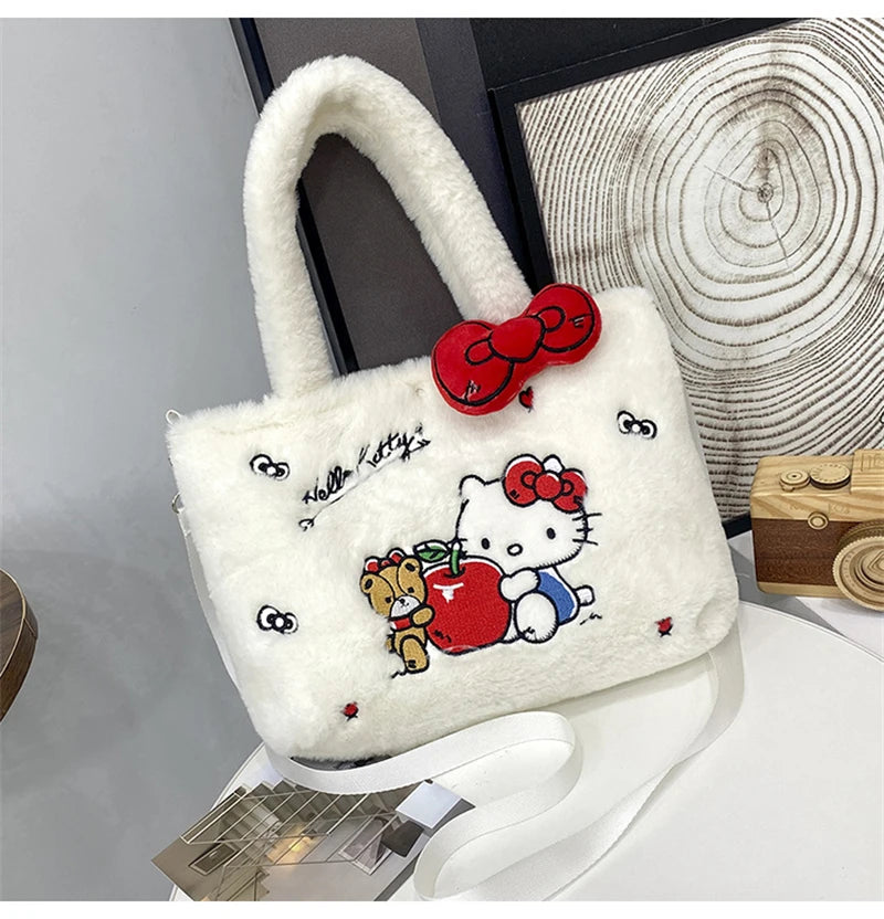 Kawaii Hello Kitty Plush Shoulder Bag | My Melody Cinnamoroll Kuromi Cute Cartoon Anime Handbag (Soft Storage Bag for Women & Girls) Luxegan