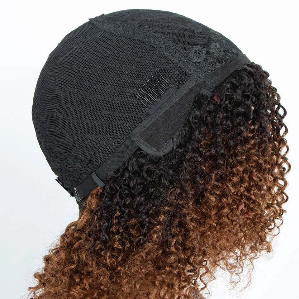 Ombre Highlight Afro Kinky Curly Human Hair Bob Wig | Full Machine Made Peruvian Remy Luxegan