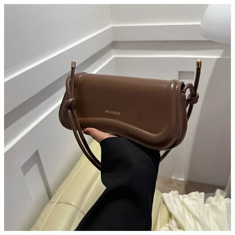 Fashion Ladies Small PU Leather Underarm Bag | Solid Color Top-Handle Purse | Women's Shoulder Crossbody Saddle Handbag Luxegan