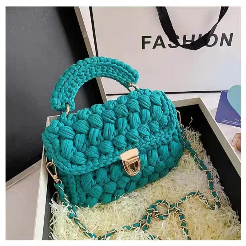 DIY Fashion Knitted Rope Woven Tote | Casual Chain Shoulder Bag Luxegan