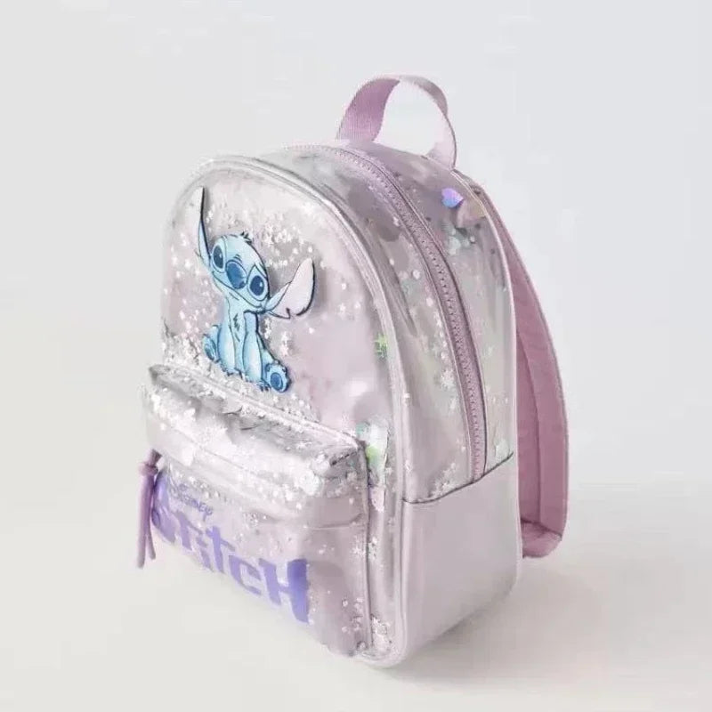 Disney’s New "Stitch" Cartoon Sequined Backpack | Trendy Kindergarten School Bag for Boys & Girls | Fashionable PVC Sequin Bucket Bag with Nylon Lining Luxegan
