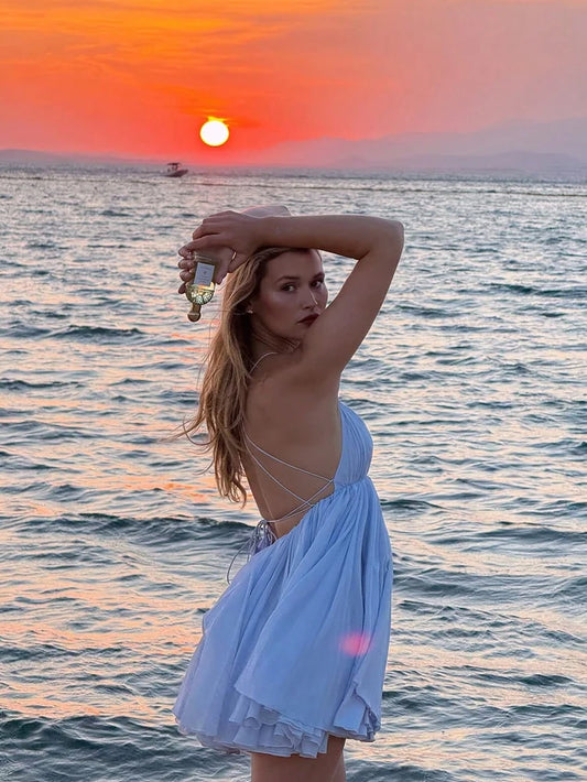 Women's Spaghetti Strap Backless Mini Dress Luxegan