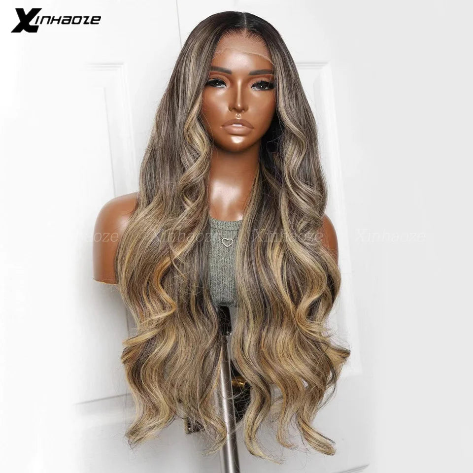 Peluca frontal de encaje 13x4 HD con reflejos, cabello humano, rubio miel, ondas corporales, pelucas frontales de encaje para mujer, sin pegamento, con parte superior de seda, prearrancada
