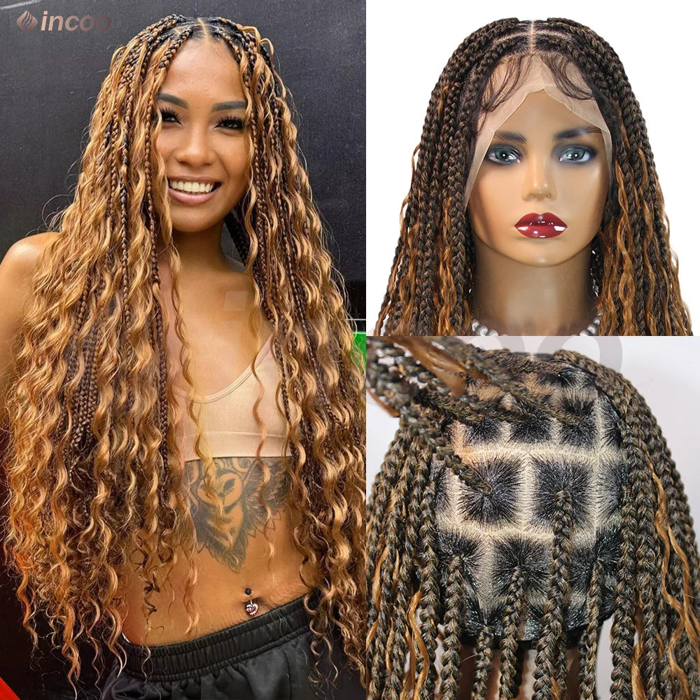 32-36 Inch Boho Box Braids Goddess Locs Wig | 360 Full Lace