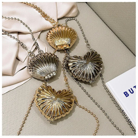 Mini Acrylic Shell Evening Bag | Designer Luxury Gold & Silver Handbag | Glamorous Wedding Party Purse | Fashionable Hard Case Chain Crossbody Shoulder Bag (Model 969288) Luxegan