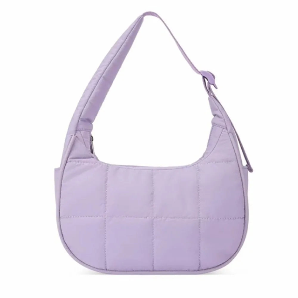 New Fashion Puffy Puffer Shoulder Bag | Large Capacity Waterproof Nylon Underarm Bag with Adjustable Strap (Woman/Girl) Luxegan
