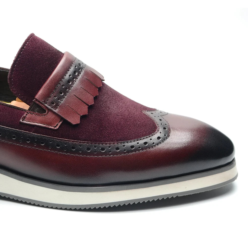 Many Colors Classy Men's Genuine Leather Tassel Loafers | Cow Suede Wingtip Brogue Casual Business Flats Luxegan