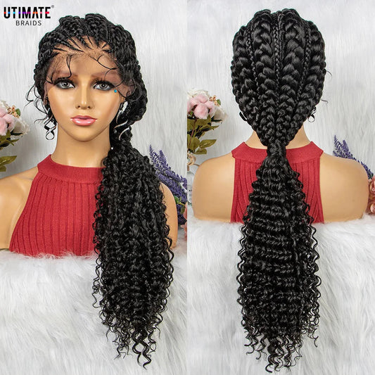 Lace Frontal Synthetic Braided Wigs Lace Front Braided Ponytail Wig Natural Knotless with Baby Hair for Black Women Daily Use Luxegan