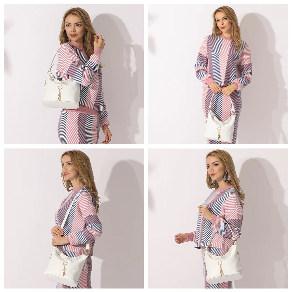 Elegant Women’s White Hobo Handbag | 100% Genuine Cow Leather Shoulder Bag | Luxury Messenger Purse with Charm Lock & Sequined Accents (Model ZC0345) Luxegan