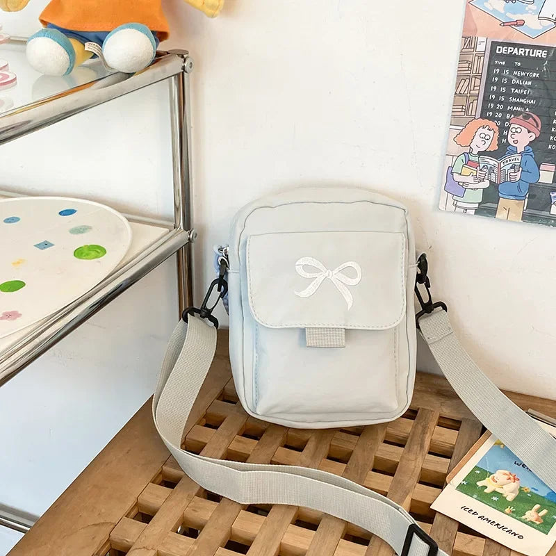 Women’s Fashion Bow Shoulder Bag | Trendy Adjustable Strap Crossbody | Fresh & Sweet Nylon Daily Messenger Bag & Hobo Sling Luxegan