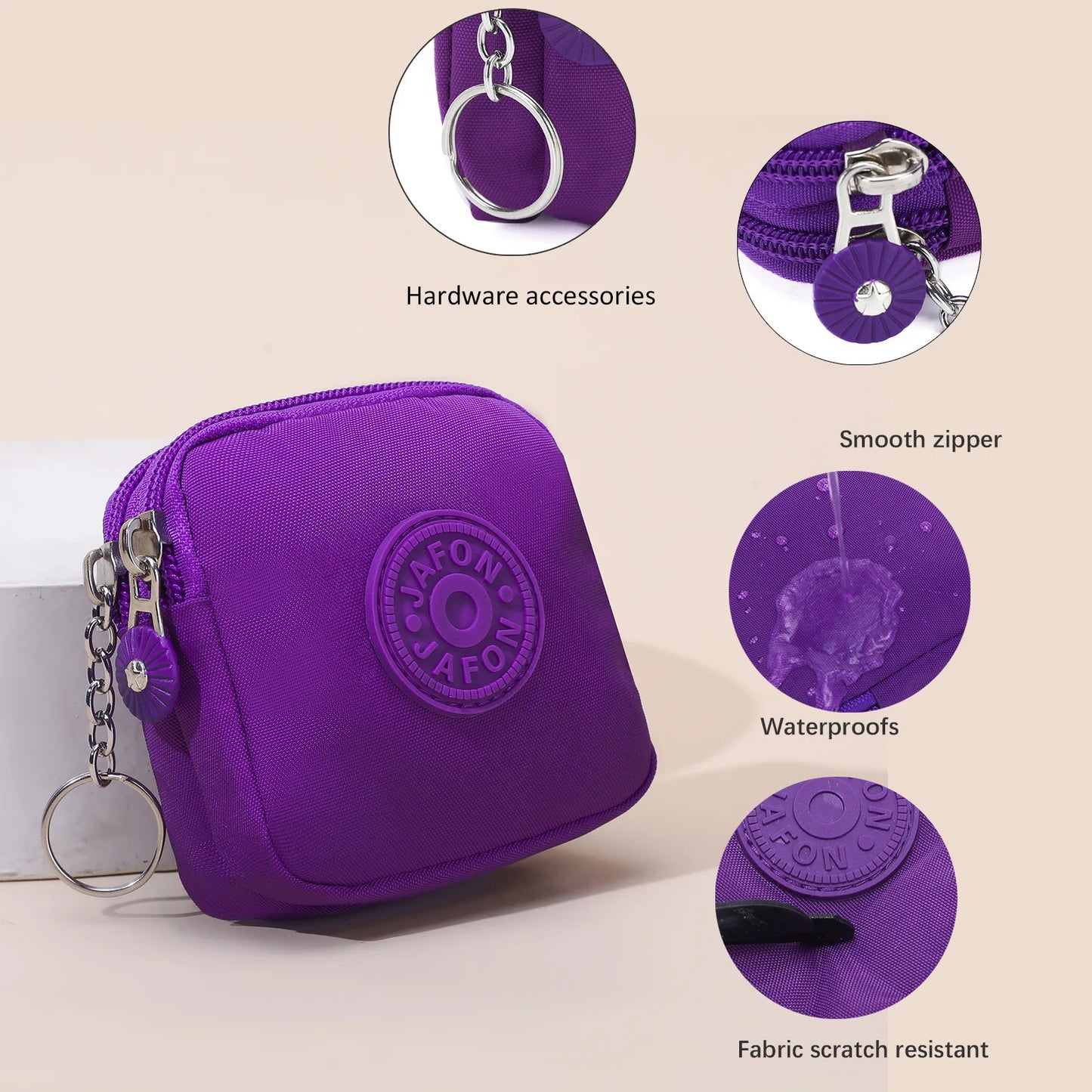 Wear-resistant Canvas Nylon Money Coin Purse | Durable Waterproof Wallet with Key Ring & Credit Card Holder Luxegan