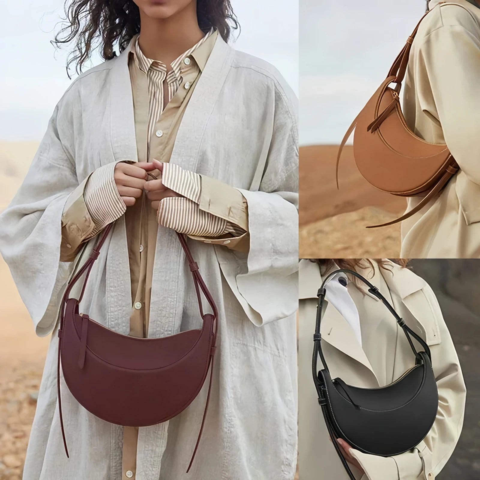 Vintage Half Moon Saddle Bag | Casual Crossbody with Chain Straps Luxegan