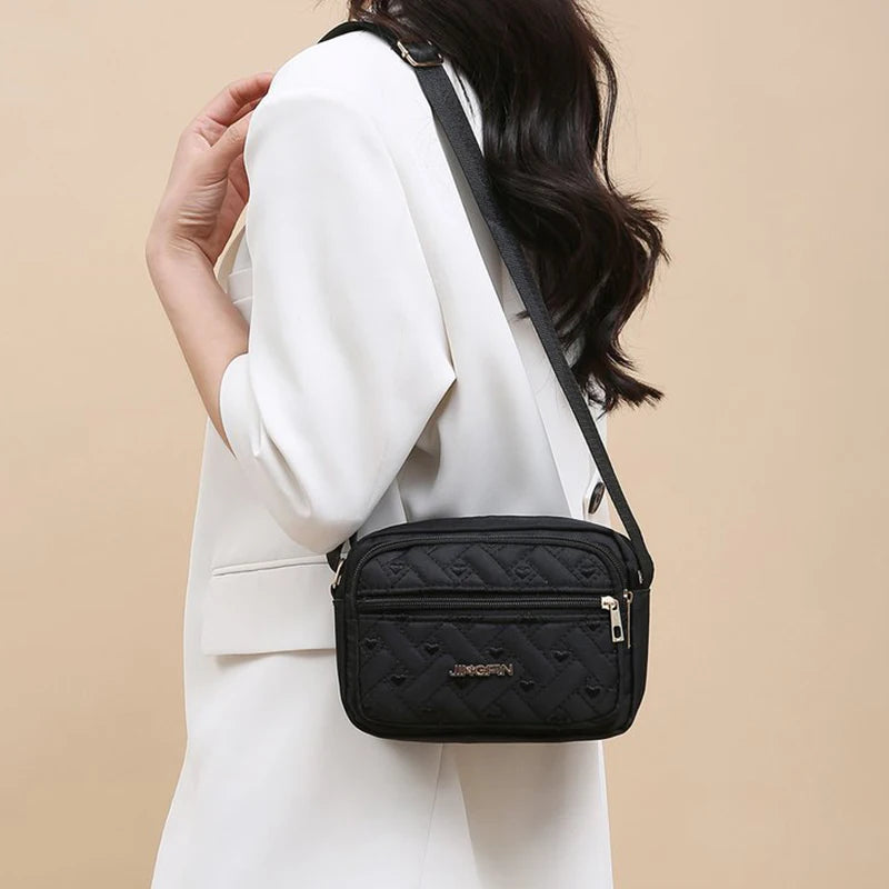 Middle-aged Women's Crossbody Bag | Multi-layer Embroidered Nylon Handbag Luxegan