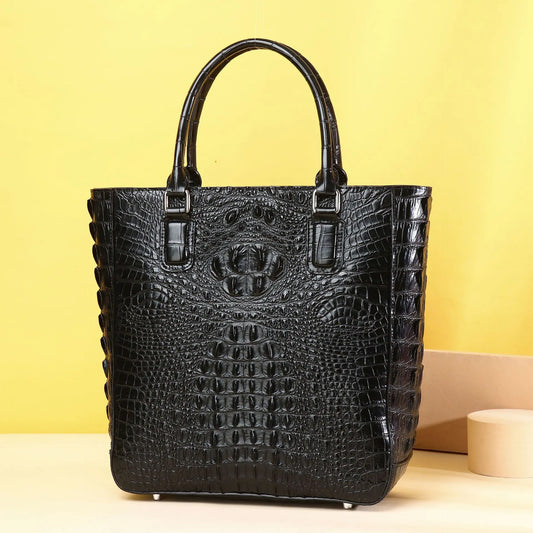 Women's Luxury Genuine Leather Alligator Handbag | Designer Real Natural Leather Shoulder Bag | Hard Shell Casual Tote Crossbody Purse | Multi-Pocket Large Capacity Versatile Satchel Model 20250603f Luxegan