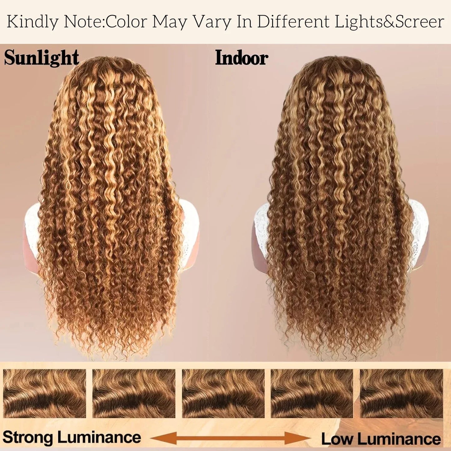 Honey Blonde Highlight Water Wave Wig | Sophisticated 13x6 & 13x4 HD Transparent Lace | Elegant "Brazilian Remy" 26+ Inch Length | "Dignified" Pre-Plucked Deep Wave Human Hair for Radiant Versatile Styling Luxegan