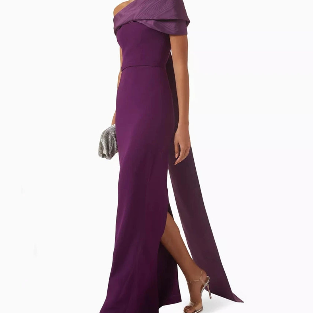 Stole Draped Straight Evening Dress | Off-Shoulder Sleeveless Floor-Length Gown Luxegan