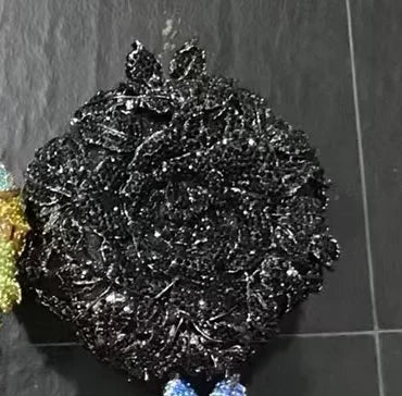 Luxury Diamond Crystal Rose Flower Clutch | Floral Metallic Evening Purse for Weddings & Brides | Sparkling Party Minaudière in Gold, Silver, & AB Diamonds Luxegan