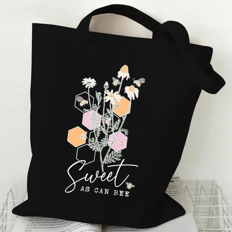 "Spread Kindness" Sunflower Bee Canvas Tote Bag | Versatile Underarm Shoulder Handbag for Commuter, Work & Student Luxegan