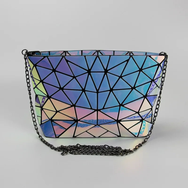 Luminous Irregular Geometric Shoulder Bag | Japanese Style Diamond-Patterned Satchel | Fashionable Holographic Versatile Chain Bag | Women's Geometric Crossbody Purse (Model CYCB130) Luxegan