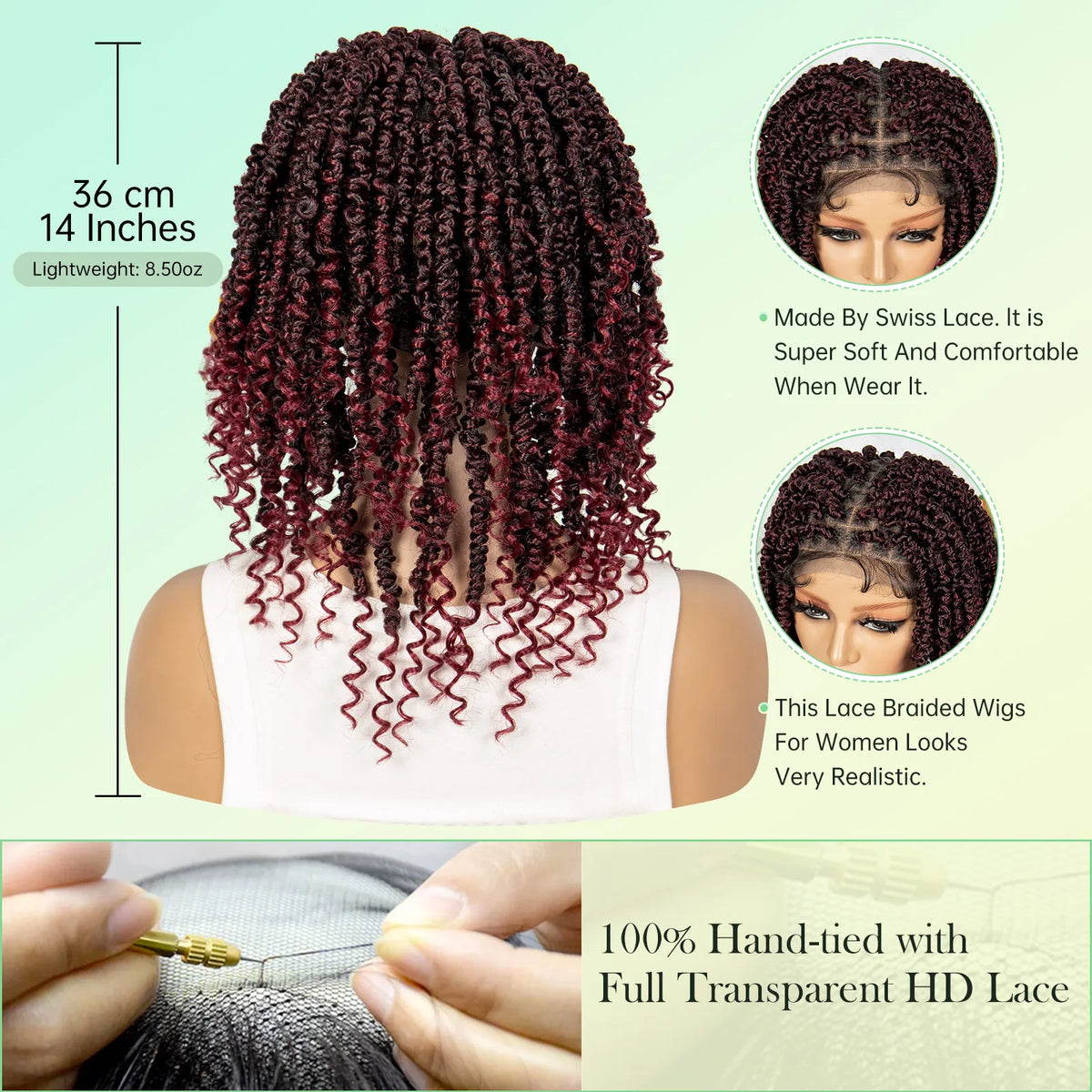 14 Inch Twisted Knotless Box Braids Wig | Full Lace | Baby Hair