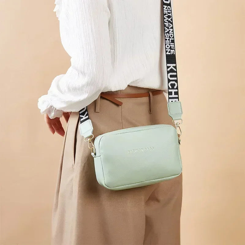 Simple-Style Small Shoulder Bag | Sophisticated PU Leather Wide-Strap Crossbody | Elegant Letter-Detailed Messenger Purse | "Dignified" Soft Flap Handbag for Versatile Daily Styling Luxegan