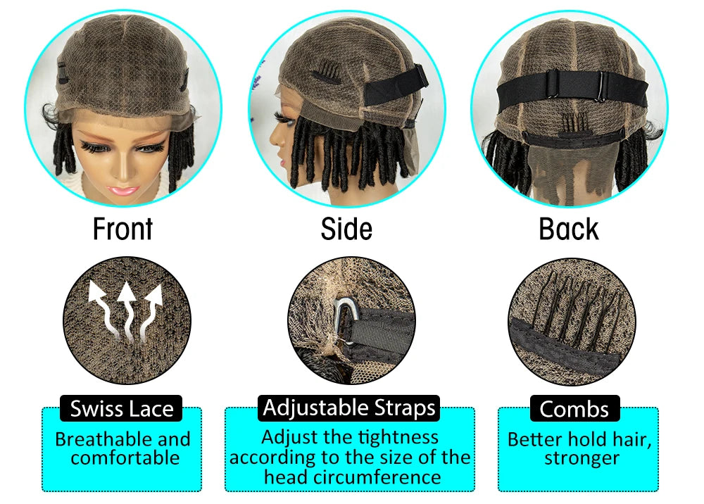 Synthetic Dreadlock Faux Locs wig Knotless Box Braided Wig Lace Front Braided Wig Full Lace African Braiding Hair For Man Women Luxegan