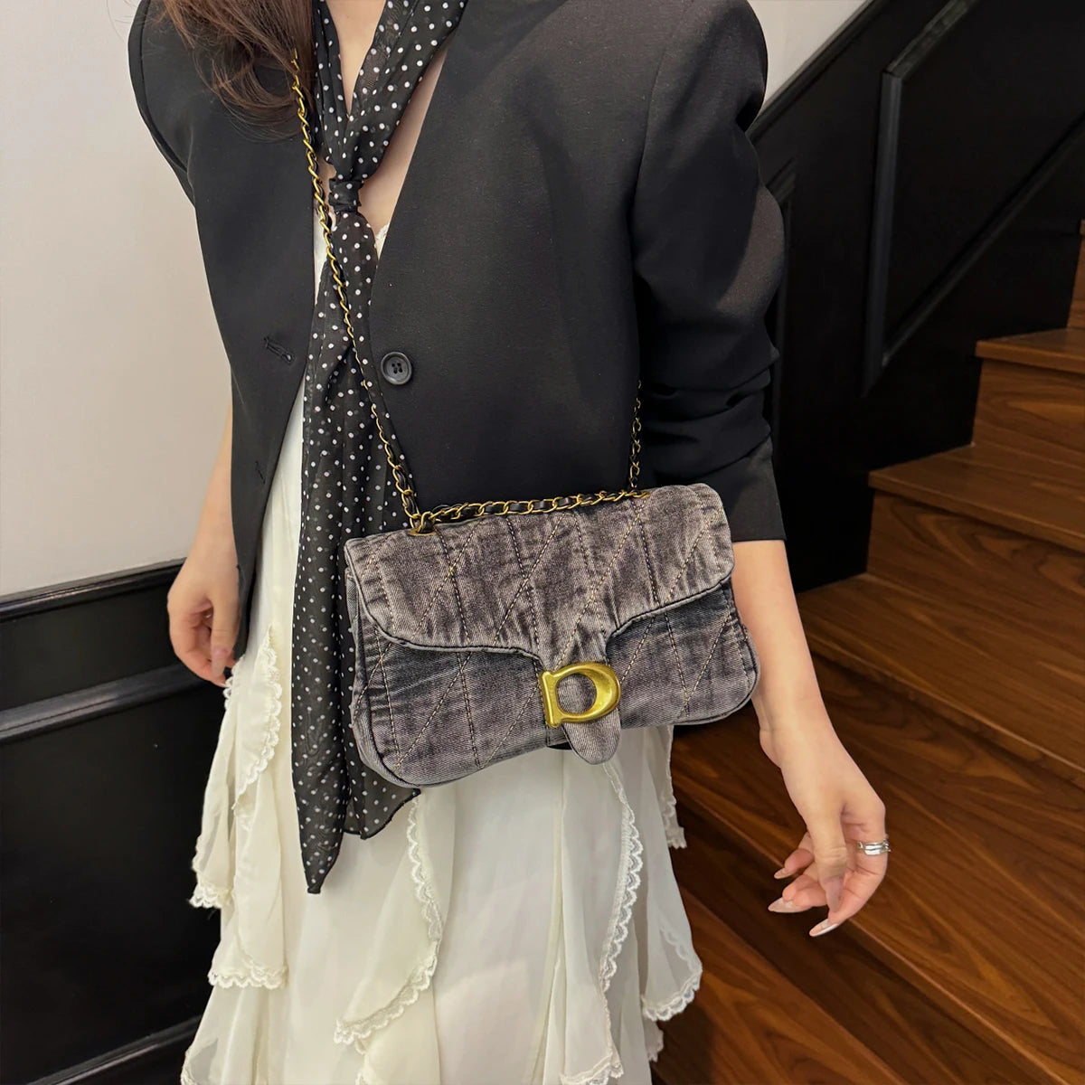 Hong Kong Style Retro Distressed Denim Shoulder Bag | Soft Versatile Commuter & Daily Work/School Satchel Luxegan
