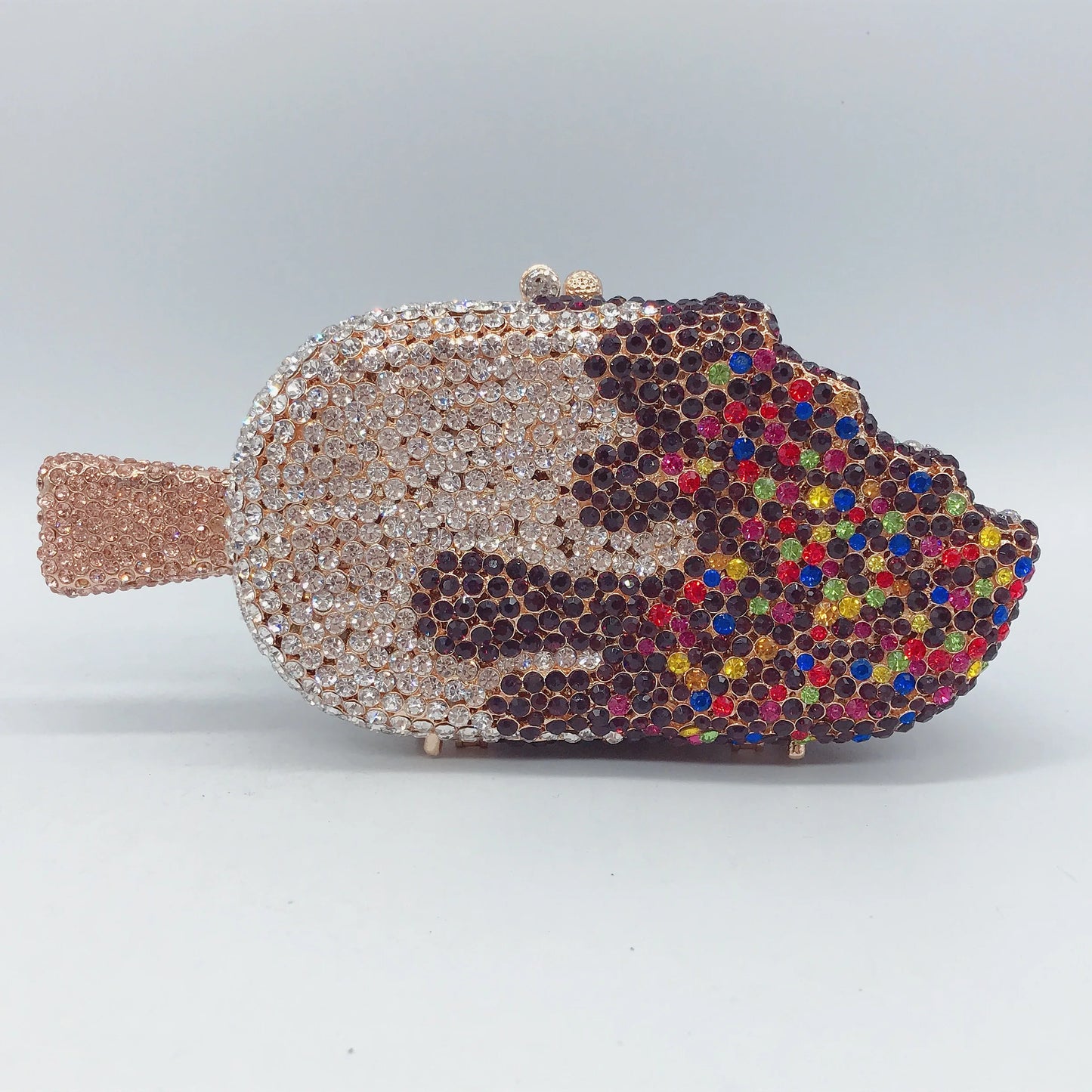 Food-Styling Metal Diamond Purse | Sophisticated Luxury Crystal Evening Bag | Elegant Rhinestone Gala Handbag | "Dignified" Hard-Shell Metallic Minaudière for High-Fashion Parties Luxegan