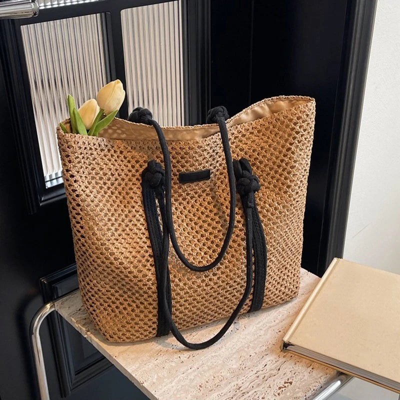 Woven Straw Tote Bag | Large Capacity Beach & Vacation Handbag Luxegan