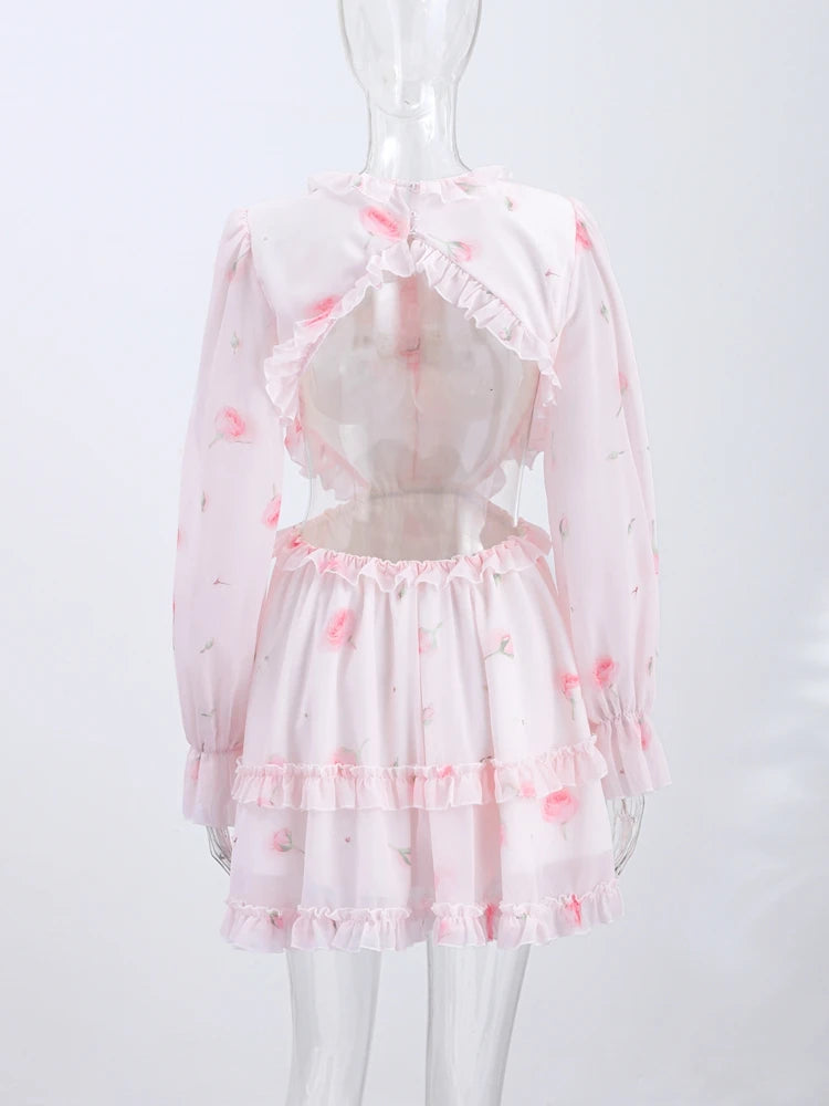 Print Long Puff Sleeve Ruffle Hem Mini Dress – 3 Style Options, Spring/Summer Luxegan