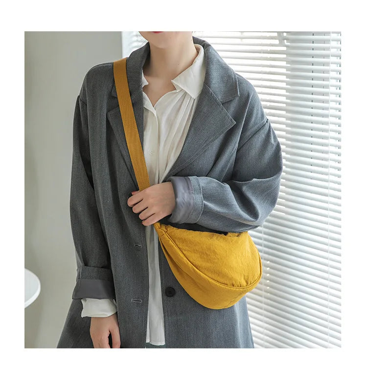 Solid Color Women's Portable Shoulder Bag Simple Female Nylon Cloth Padded Crossbody Bags | Travel Purse Handbags Messenger Bag Luxegan