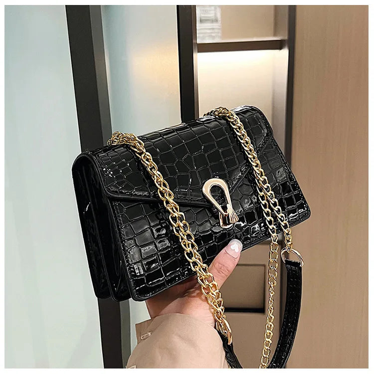 Crocodile Pattern Shoulder Bag | Chain Crossbody & Clutch Luxegan