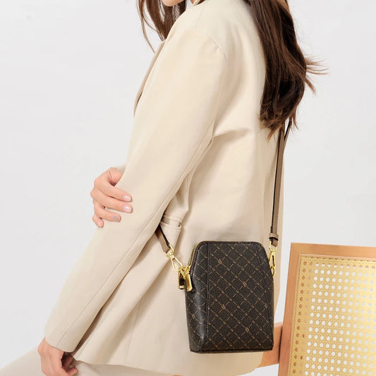 High-Quality Houndstooth Crossbody | Sophisticated Letter-Printed Shoulder Handbag | Elegant Small Square Bag | "Dignified" Soft Multifunctional Tote for Versatile Styling Luxegan