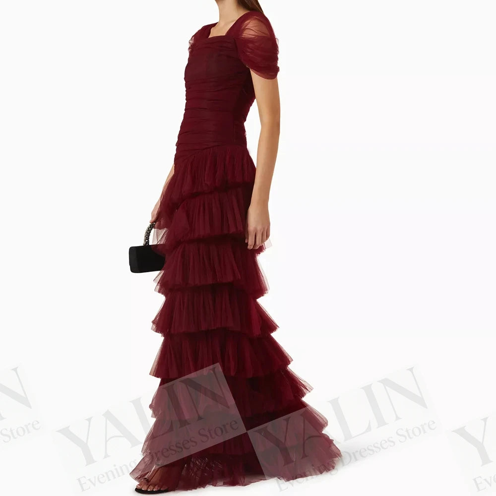 Draped A-Line Prom Dress | Square Collar Sleeveless Floor-Length Evening Gown Luxegan