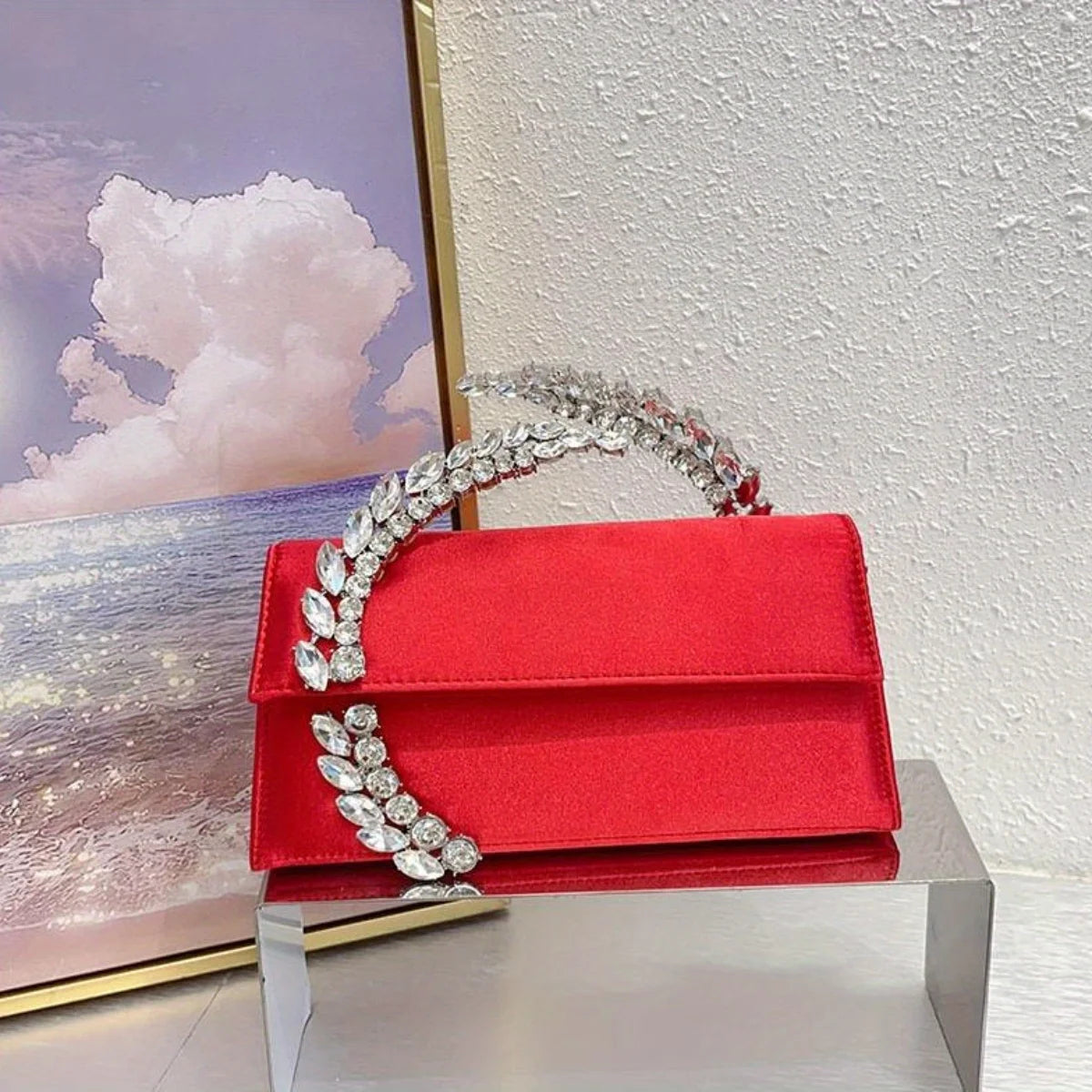 Shining Rhinestone Minaudière | Elegant Silk Satin Party Clutch Luxegan