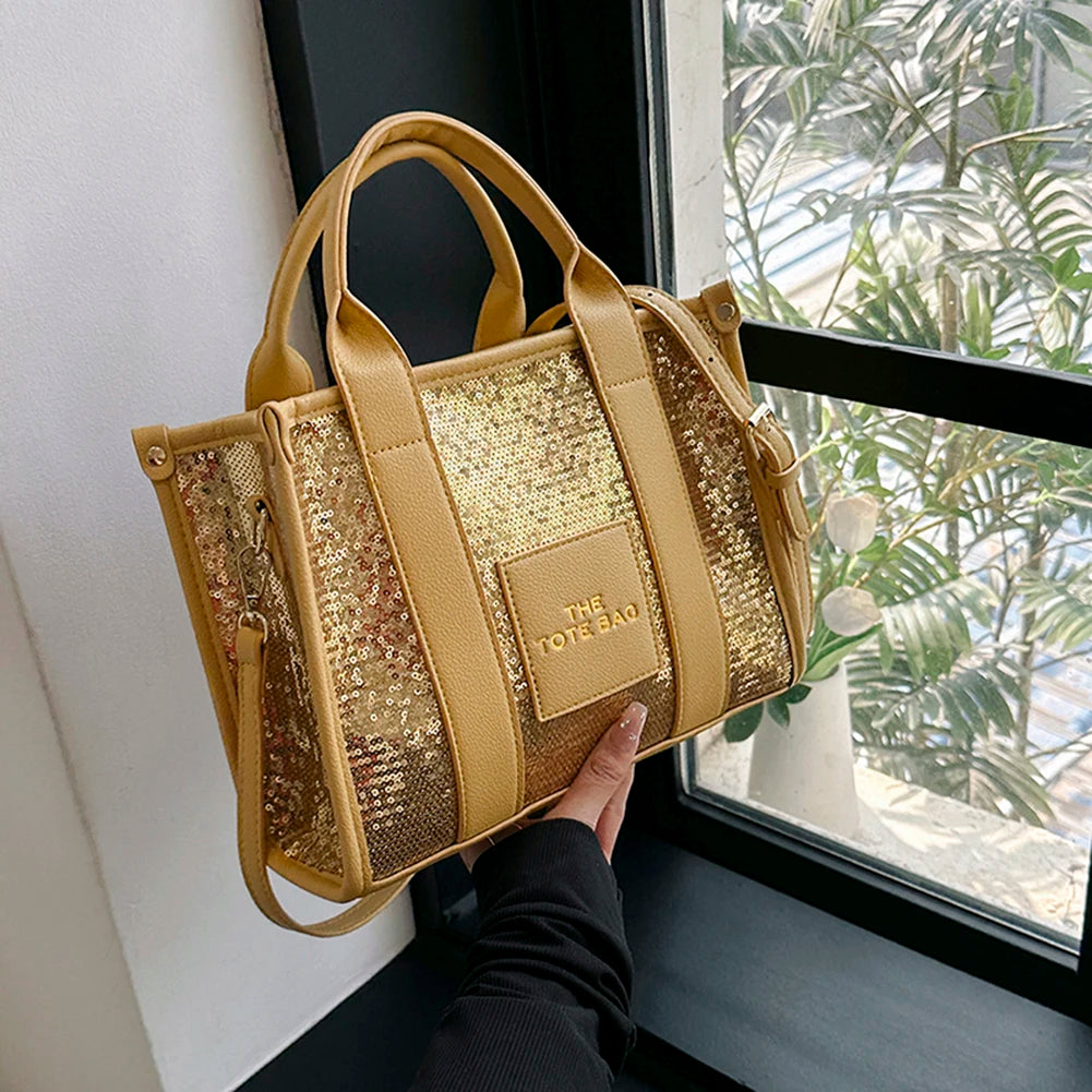 The Tote Bag: Luxury Designer Leather Handbag with Glitter & Sequins Luxegan